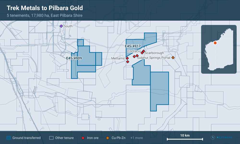 Trek Metals to Pilbara Gold: · 5 tenements, 17,980 ha, East Pilbara Shire