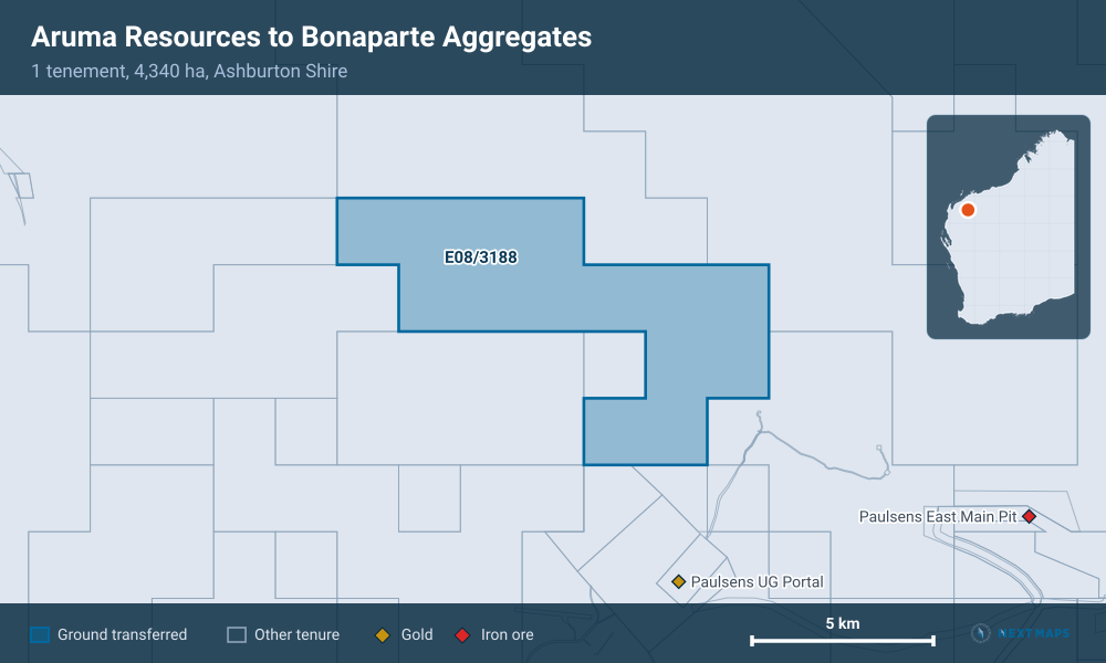 Aruma Resources to Bonaparte Aggregates: · 1 tenement, 4,340 ha, Ashburton Shire